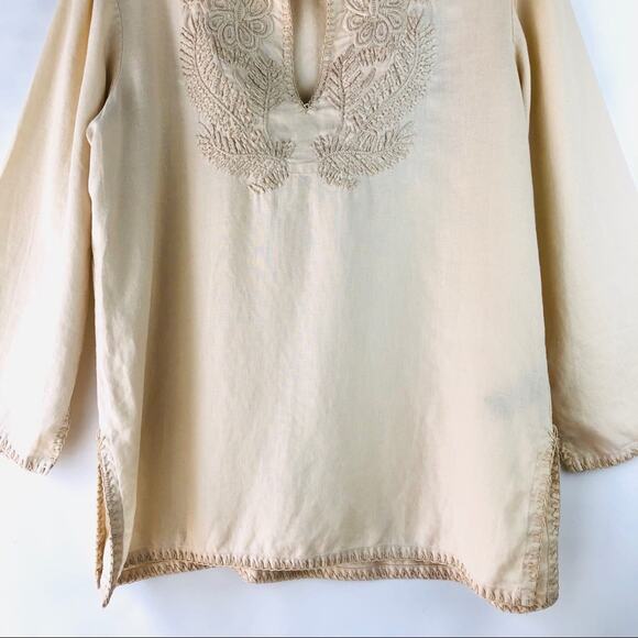 Ralph Lauren cream linen floral embroidered boho coastal tunic top medium - Picture 3 of 7